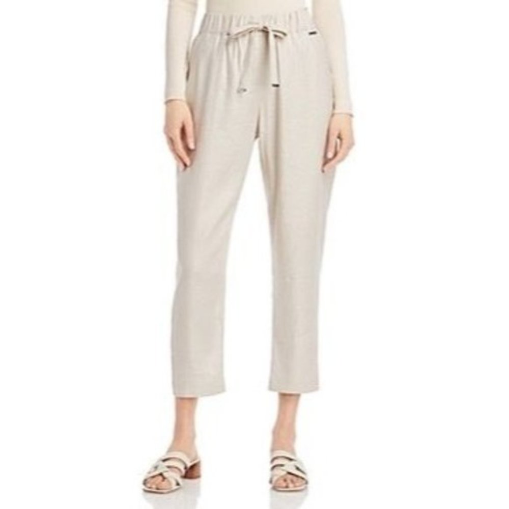 T TAHARI Pull On Cropped Linen Blend Pants - Size Medium